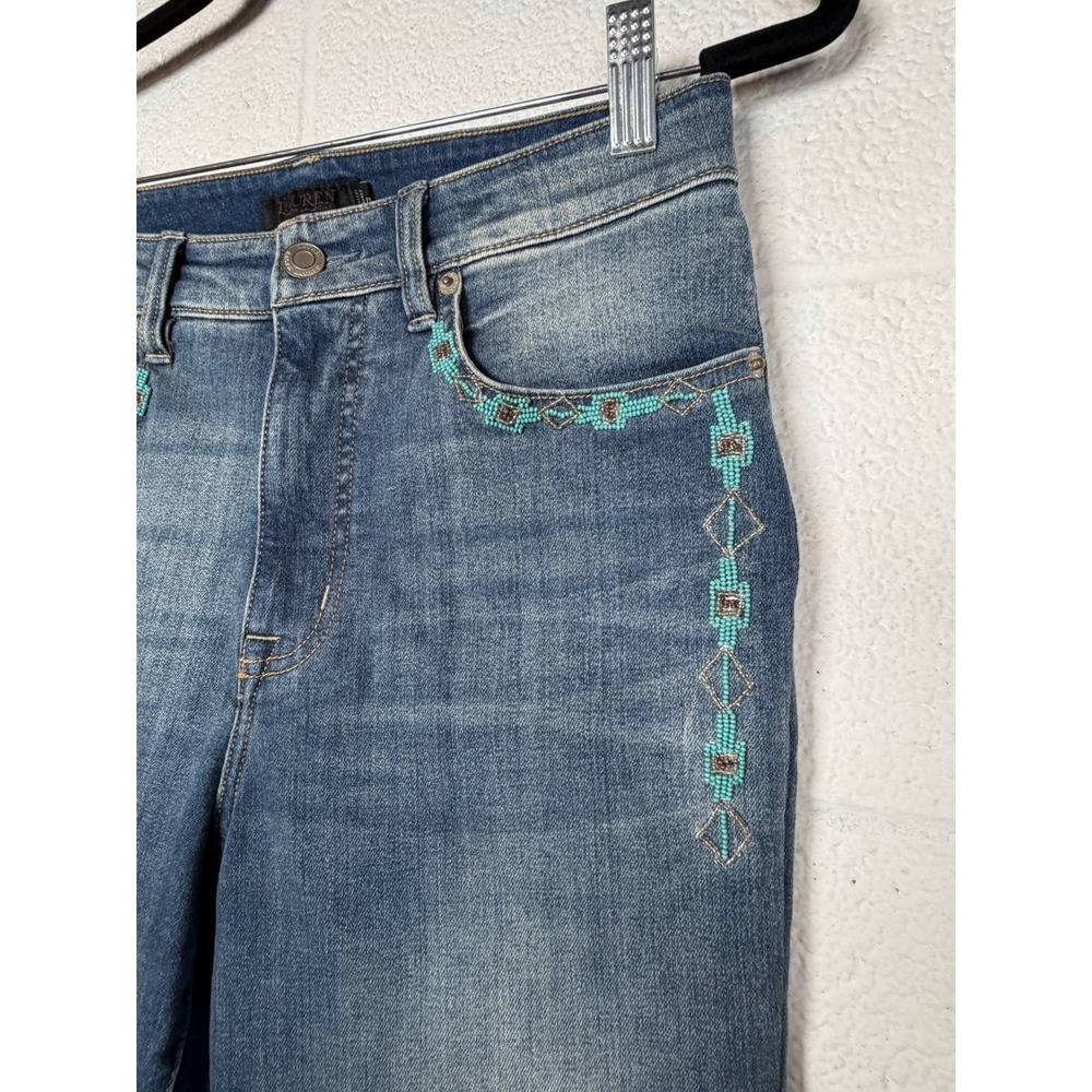 Lauren Ralph Lauren Jeans Womens 8 Blue Beaded Western Stretch Denim - Picture 3 of 9